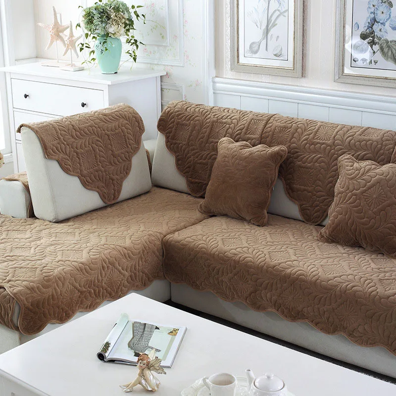 Плюшевое тканевое полотенце для дивана, современный минималистичный тканевый чехол для дивана, мягкий стеганый диван с амортизацией для украшения дома, гостиной - Цвет: Coffee