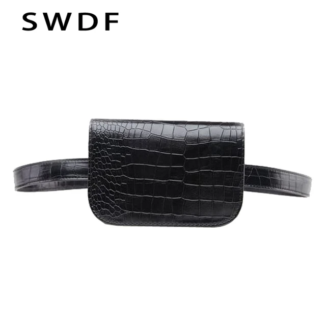 SWDF Vintage Waist Bag Women Alligator PU Leather Belt Bag Waist Pack Travel Belt Wallets Fanny Bags Ladies Fit 5.5 inches phone