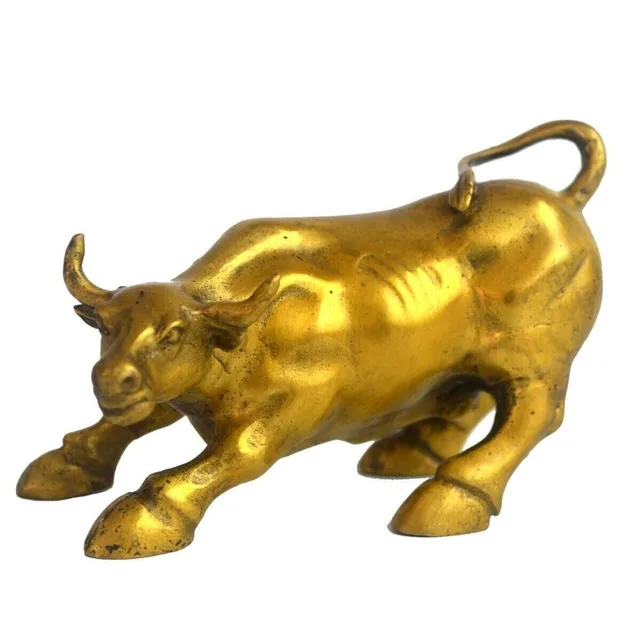 FENG SHUI BRASS WALL STREET BULL COW OX STATUE FIGURINE M1235in