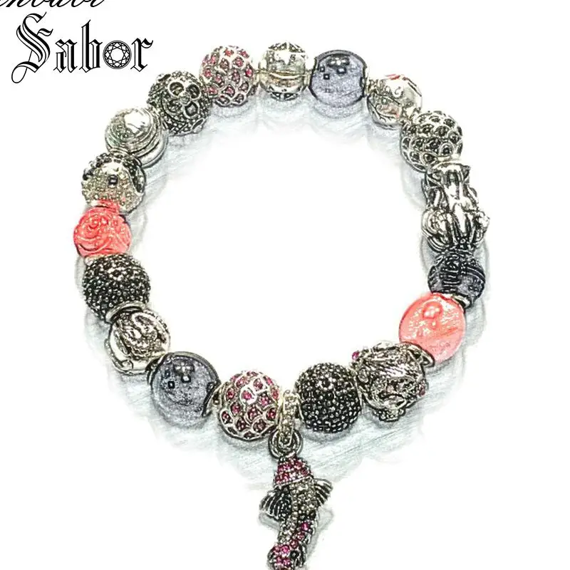 

thomas Fish Beads Bracelets Link Chain 925 Sterling Silver Gift Karma Diy Bracelet Fashion Jewelry For Women mens