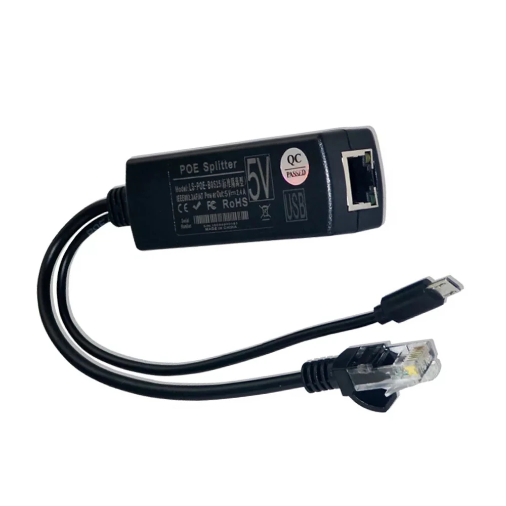 

CDYCAM Power Over Ethernet 48V To 5V 2.4A Active POE Splitter Micro USB Plug Anti interference splitter