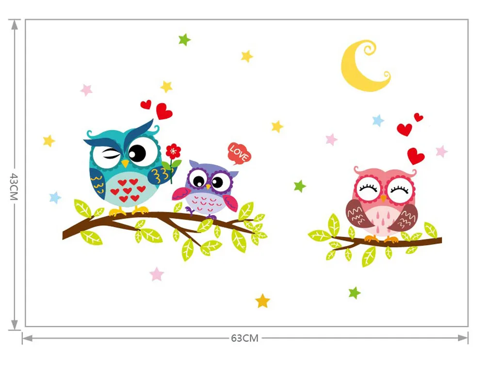 

Hot Selling Creative Removable Waterproof Cartoon Animal Owl Wall Sticker For Kids Rooms Home Decor Etiqueta de la pared