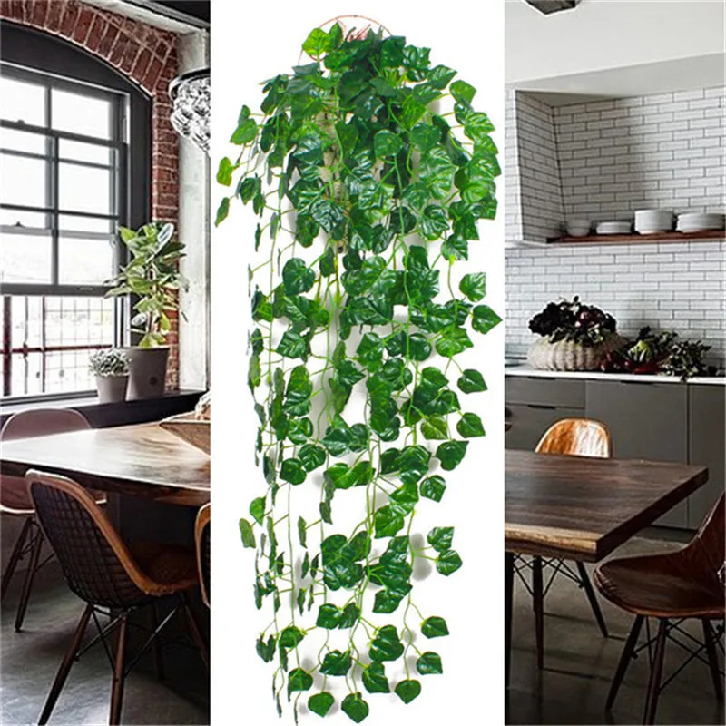 

2PCS 9 fork artificial green radish leaf wedding home garden decoration rattan simulation plant vine wall hanging flower accesso