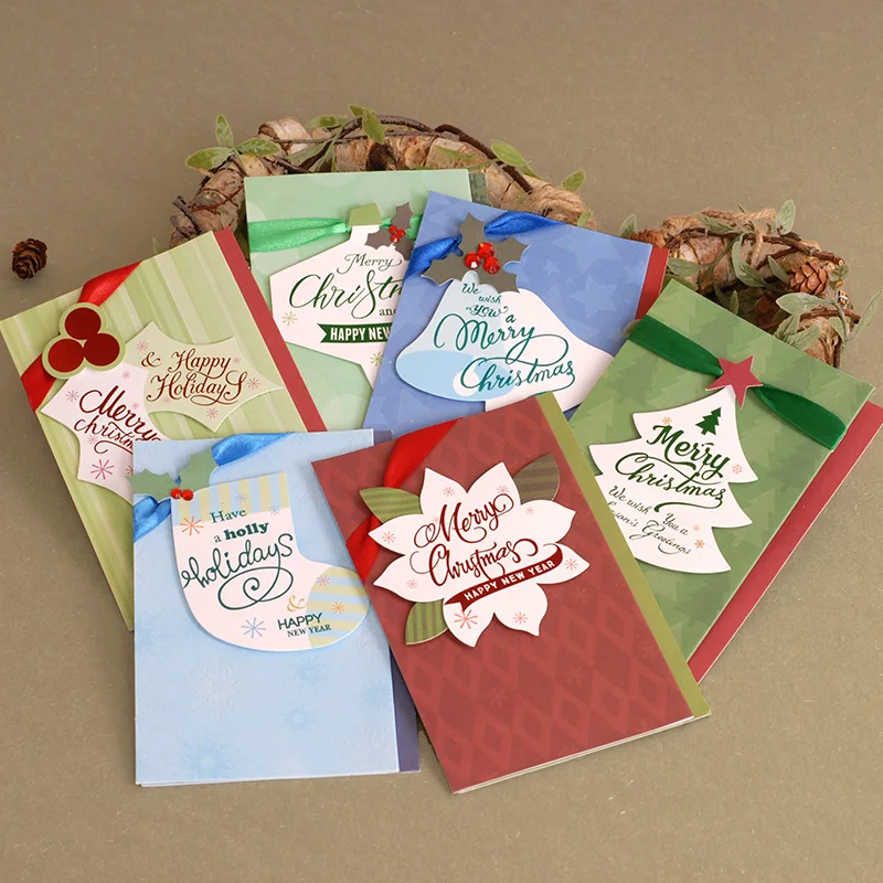 

Vintage Merry Chirstmas Cards Gift Ribbon Ornament Handmade Christmas Cards