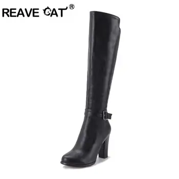 

REAVE CAT Women knee boots Side Zip Platform boots female Buckle High Heel shoes woman High Heel autumn Winter Shoes bota B878a