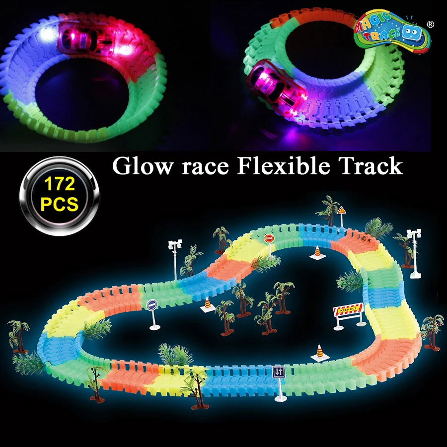 

DIY Diecast Glow race Flexible Track 5 LED light cars Create A Road Luminous glowing track DIY Assembly Educational toys for kid