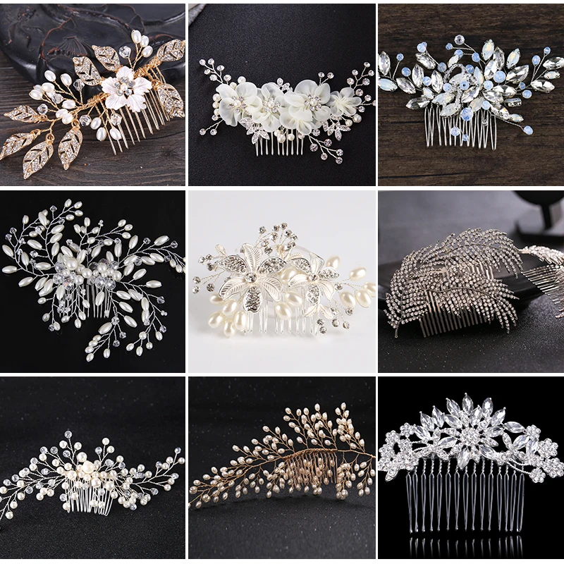 

Handmade Crystal Hair Combs Wedding Hair Accessories Pearl Bridal Comb Hair Decoration Head Wear Rhinestone Shiny Hair Ornament