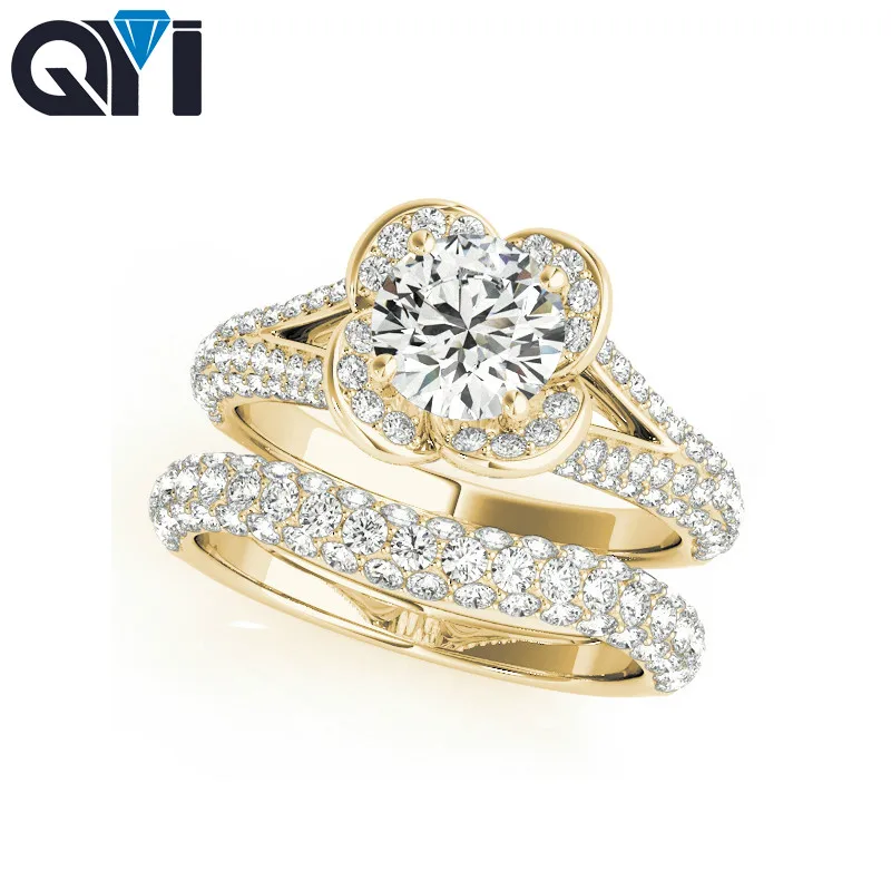 

QYI Jewelry Rings Sets 925 Sterling Silver Flower Shape Wedding ring Women Fashion Wedding Jewelry For Girls Engagement