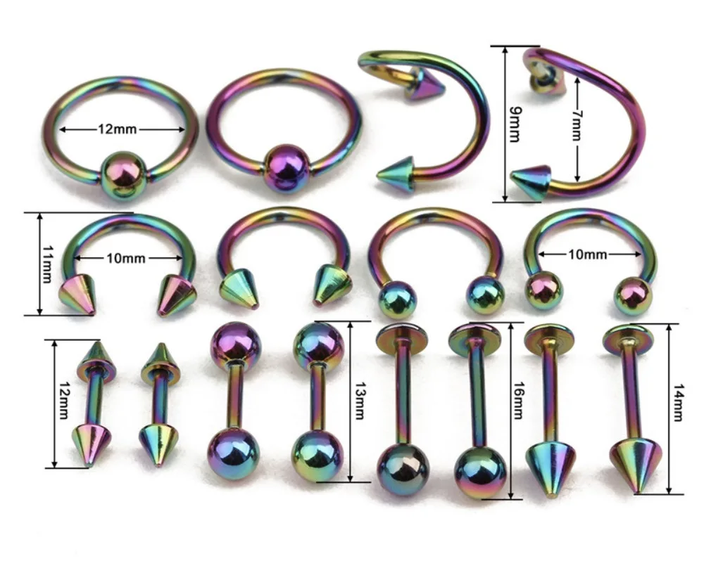 16 шт./лот Сталь пупка уха сегмент кольцо для языка, носа кольца, набор для бровей, пирсинг-Штанга плененное, ювелирное изделие для тела, пирсинг