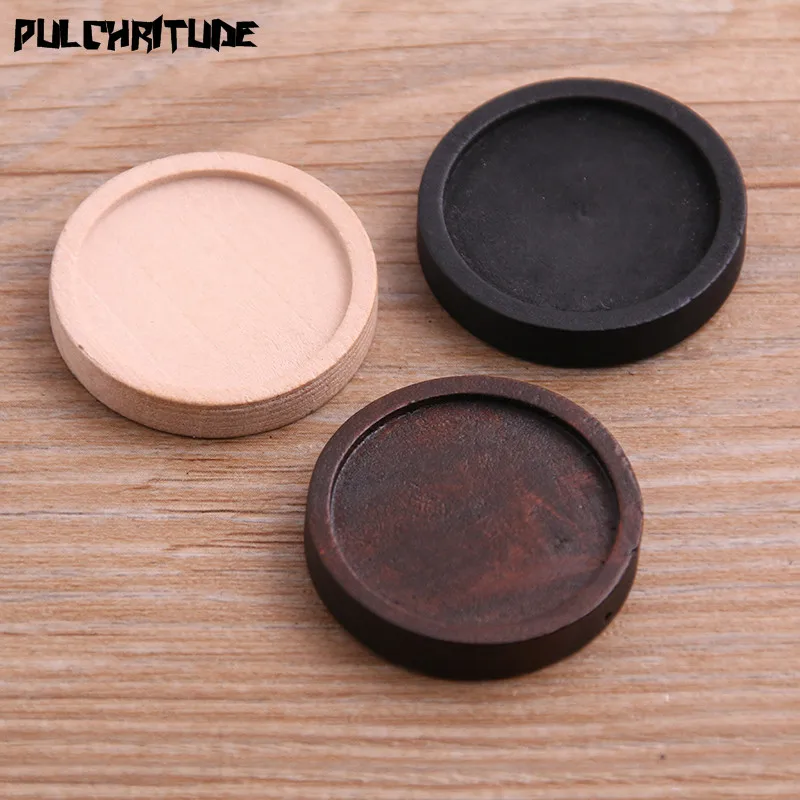 

PULCHRITUDE 10pcs/lot 25mm Inner Size Three Color Round Wood Cabochon Base Setting Charms Pendant Necklace Findings P6945