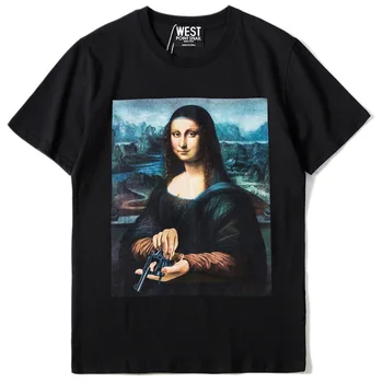 

New High 2019 Punk Unisex Fashion T Shirts Mona Lisa Revolver T-Shirt Hip Hop Skateboard Street Cotton T-Shirts Tee Top #J31