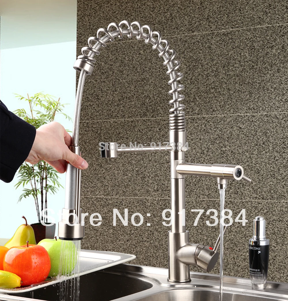 Fanshion Deck Mounted Ceramic Single Handle Nickle Brushed Finish Brass Body Polish Kitchen Mixer Tap Faucet
