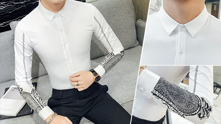 2018 новая рубашка с принтом Мужская Корейская Тонкий плюс бархат футболка с длинными рукавами стилист личности рубашка прилив