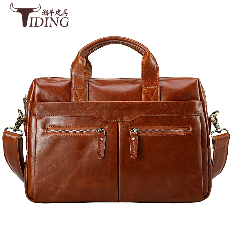 

cow leather handbags for man 2017 new european man vintage brown large solid color causal business dress laotop handbags leather