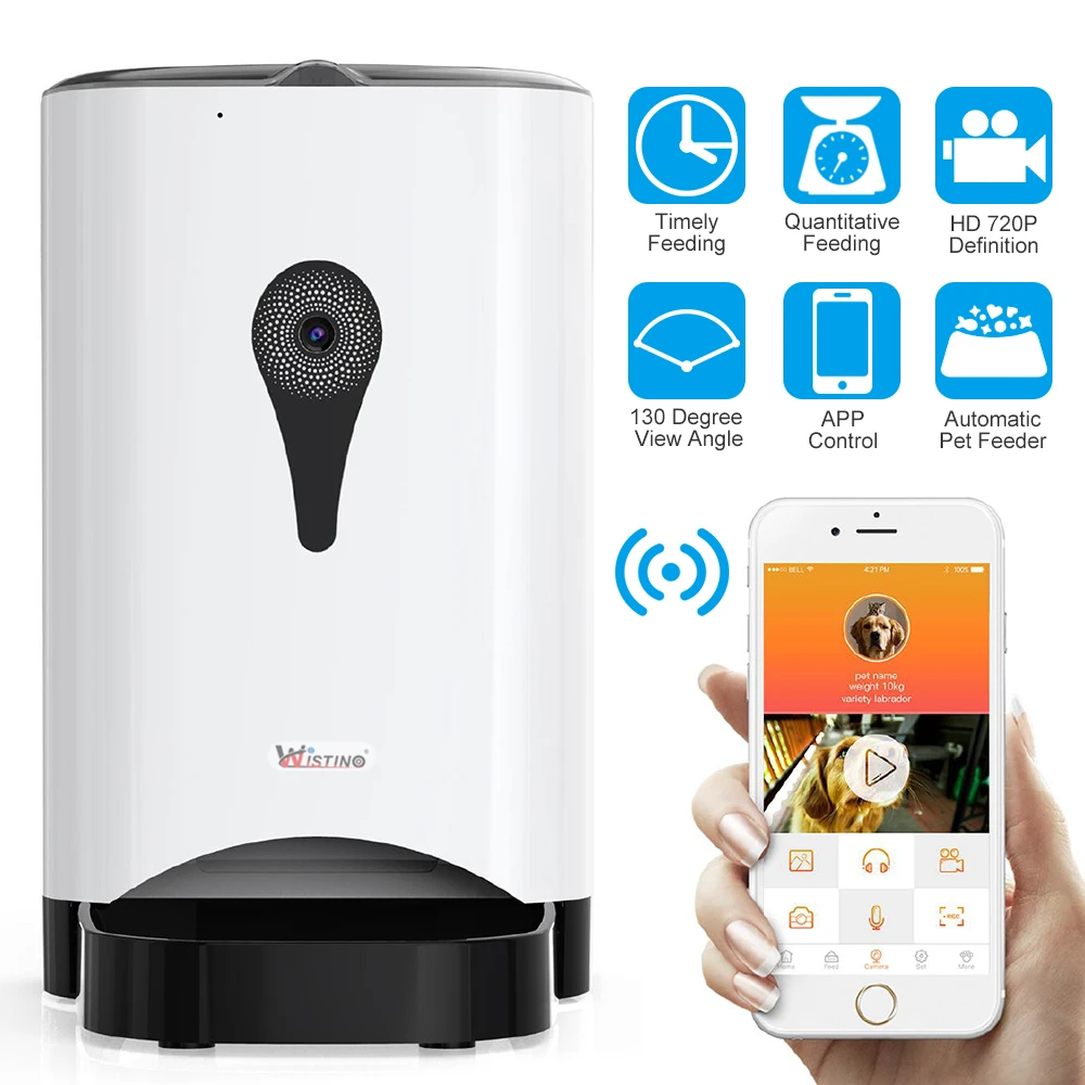Wistino 720 P WiFi CameraAutomatic кормушка для домашних животных дозатор собак кошек Wi Fi запись