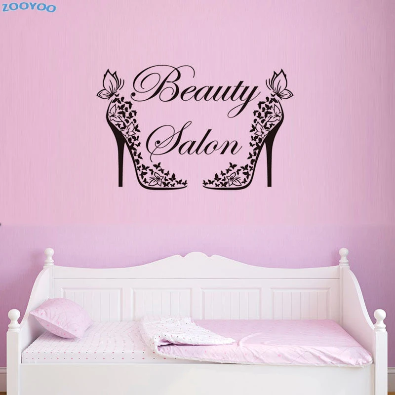 

ZOOYOO Beauty Salon Wall Sticker Creative Butterflies High Heels Wall Decals Vinyl Removable Fashion Home Decoration Accessories