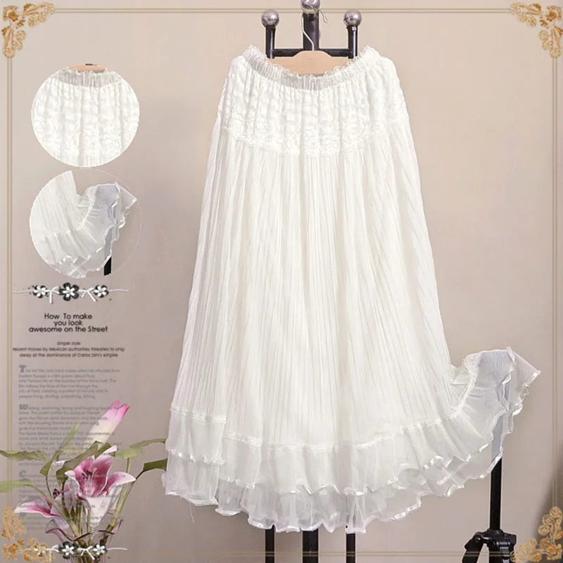 

Women's Lace Pleated Skirt 2019 New Spring Summer Fairy Long Skirt Tube Top Mesh Large Swing Skirt