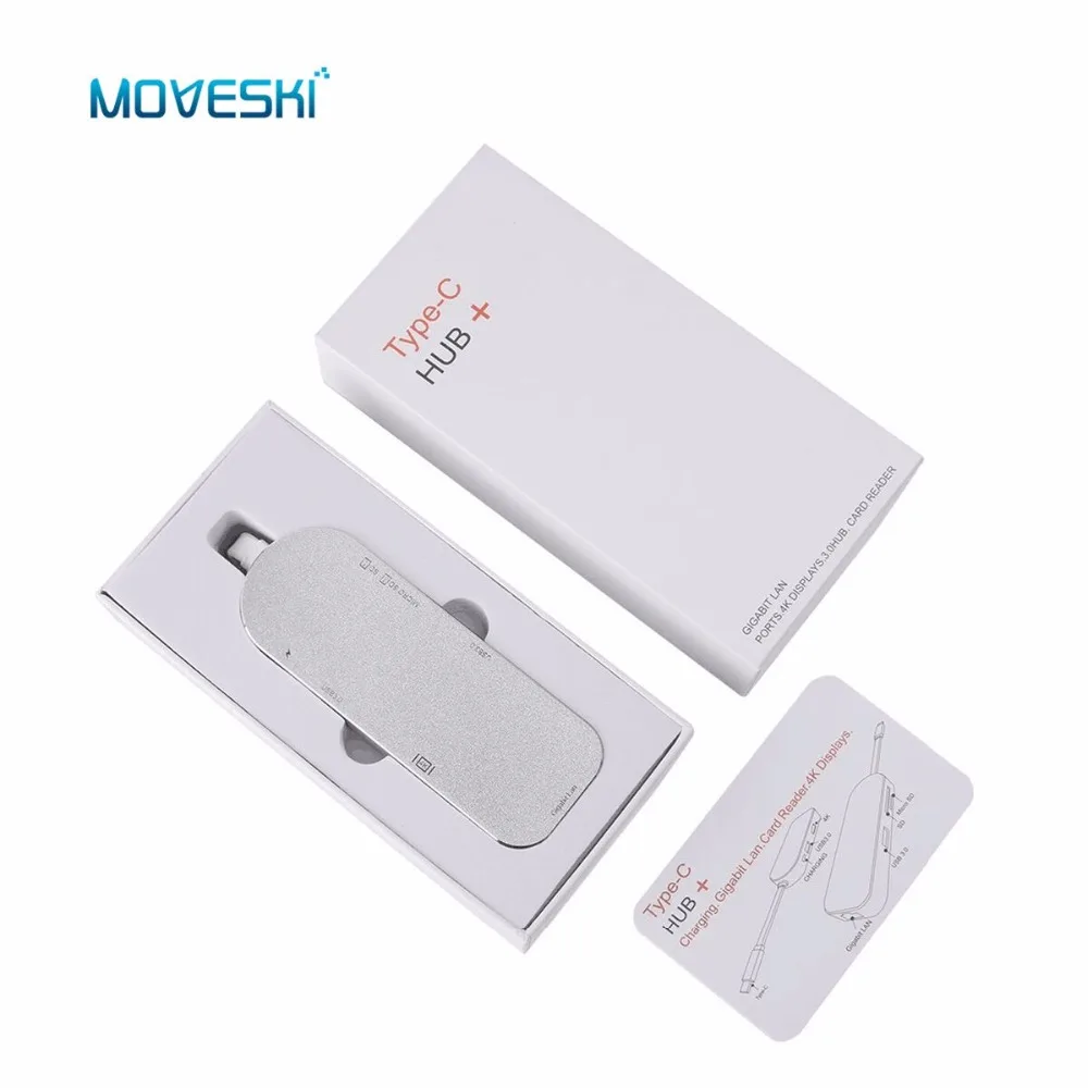 Алюминиевый концентратор Moveski YC206 Тип C 7 в 1 адаптер USB 3 зарядный порт с 4K HDMI портом