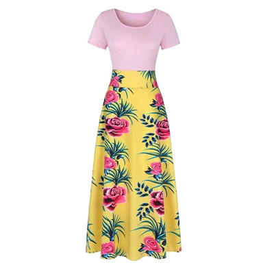 Женское летнее платье без рукавов с цветочным принтом, сарафан, повседневное свободное платье, макси платья, женские вечерние пляжные платья vestidos - Цвет: Yellow