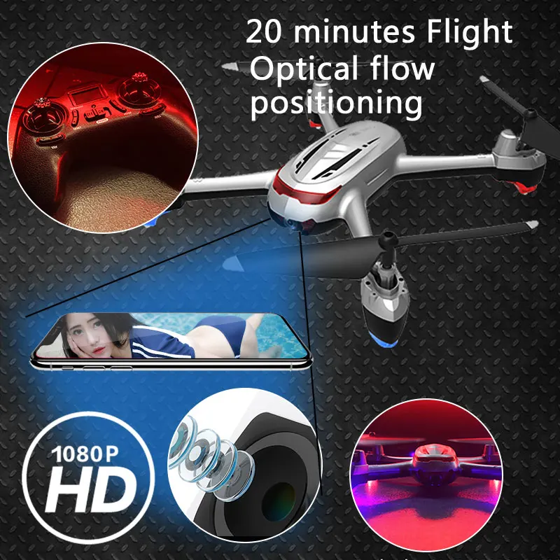 

Quadcopter Drone Aircraft UAV 20min Optical Flow 1080p 6-Axis Gyro One Key Landing APP Remote LED Lighting Intelligent