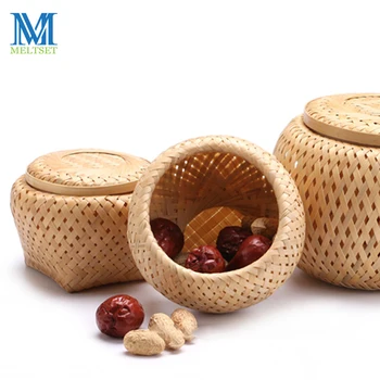 

Meltset 1 Pc Natural Bamboo Storage Box for Tea Sundries Candy Snackes Chinese Style Hand-woven Kitchen Food Container