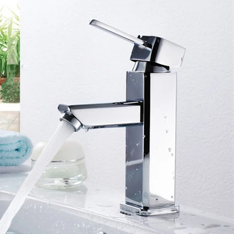 

Free shipping Hot sale square basin sink faucet with top quality polished chrome bathroom basin sink water faucets