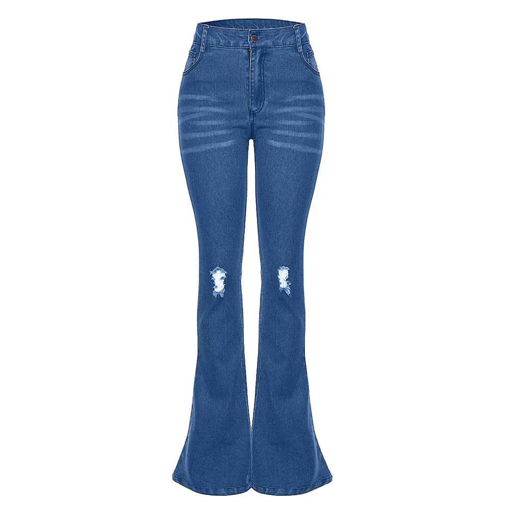 Женские джинсы с высокой талией, мягкие удобные джинсы с дырками, женские Стрейчевые узкие расклешенные брюки, женские джинсы mujer - Цвет: B