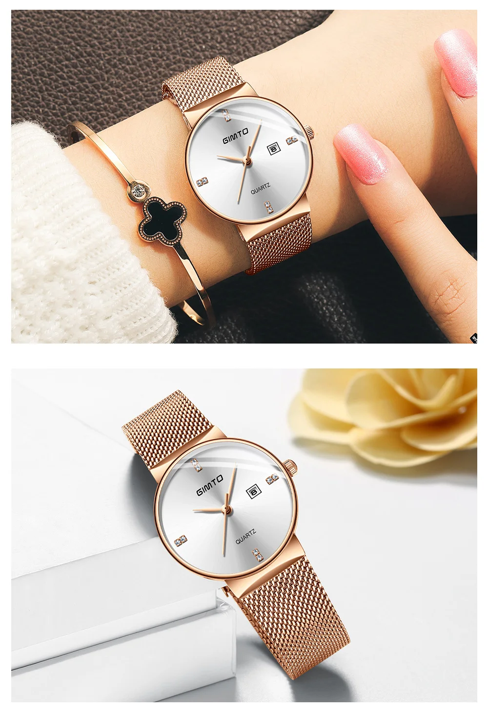 Новинка GIMTO Роскошные Кварцевые женские часы брендовые золотые модные бизнес-часы с браслетом женские водонепроницаемые наручные часы Relogio Femininos