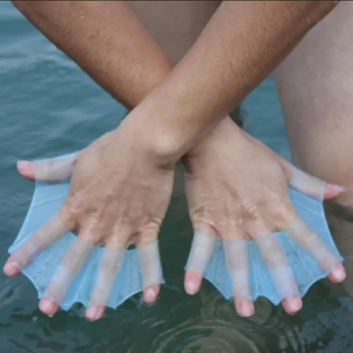 1 пара лягушка силиконовые руки плавать ming плавники наручники Ласты плавать пальмовый палец BB55