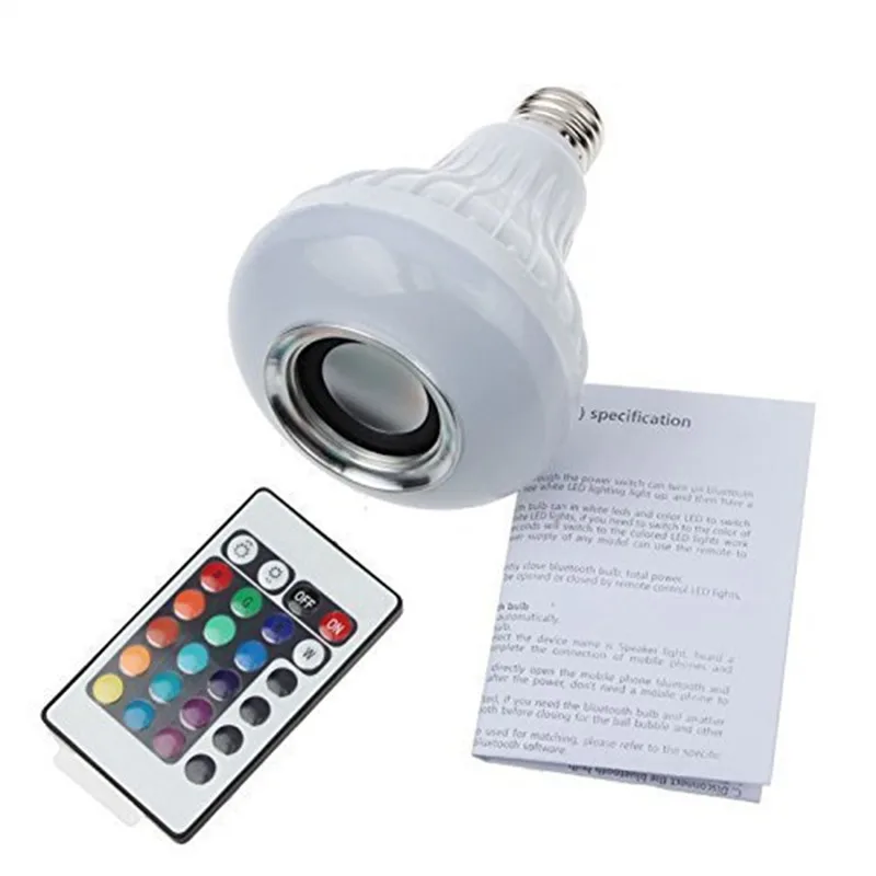 Wireless Bluetooth Speaker 12W RGB Bulb E27 LED Lamp 100 240V 110V 220V Smart Led Light