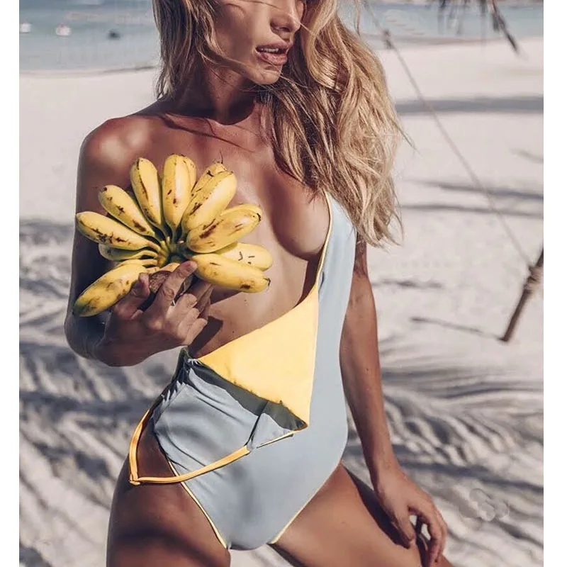Halter Swimwear One Piece Swimsuit Solid Reversible Bathing Suit Women Sexy Piece Swimsuit Halter Monokini Beach Wear Wonder