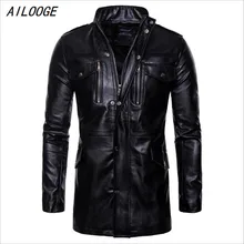 AILOOGE бренд Зима Весна Длинные куртки человек тонкий тренчи мужские Однобортный кожаные пальто для мужчин Осенняя флисовая