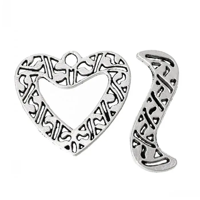 Dorabeads Toggle Clasps Heart Antique Silver Pattern Carved 27mm x 25mm 29mm 11mm 50 Sets |