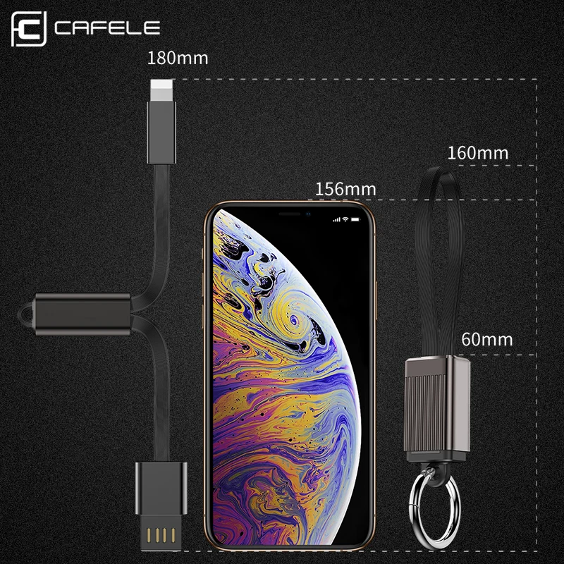 2 в 1 Micro USB кабель CAFELE для iPhone X Xr XS MAX 8 7 6s 2A Быстрая зарядка 18 см Huawei Xiaomi Мини брелок