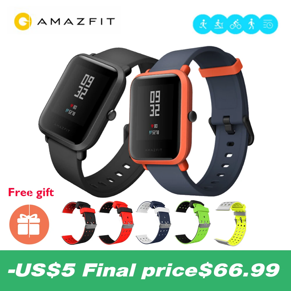 

[FREE] Global version Huami Amazfit BIP BIT PACE BEEP GPS IP68 Waterproof Youth Smart watch 1.28" Color Screen Smartwatch