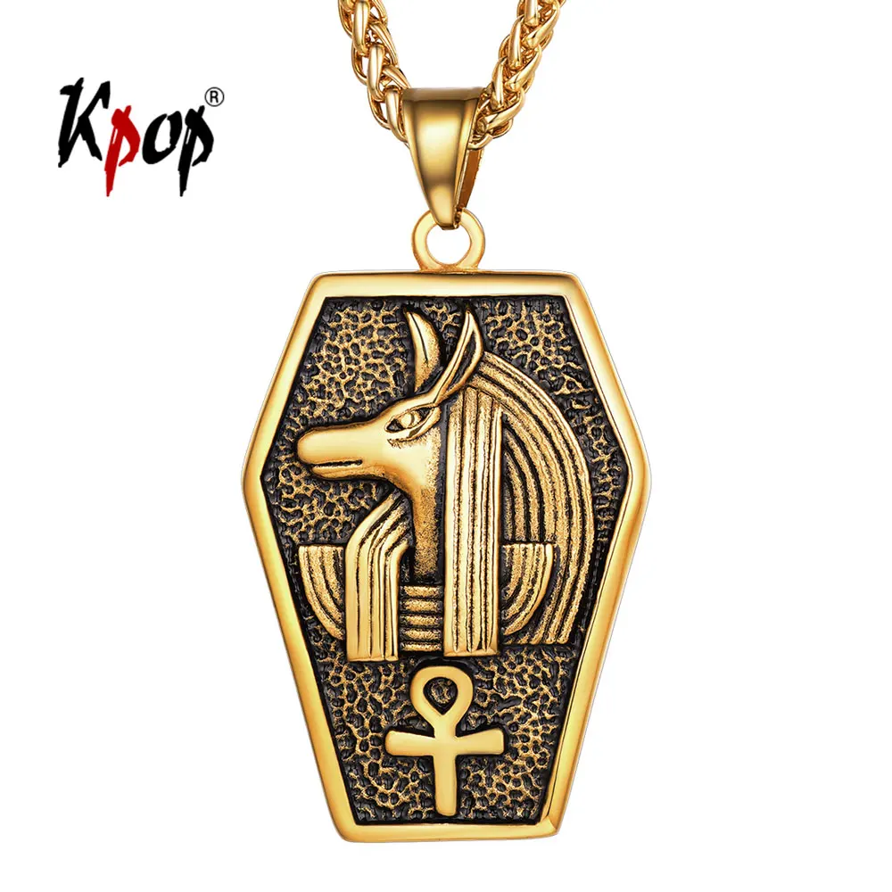 

Kpop Anubis Ankh Key of Life Charm Stainess Steel Egyptian Hieroglyph God of the Underworld Cross Pendant Necklace for Men P3775