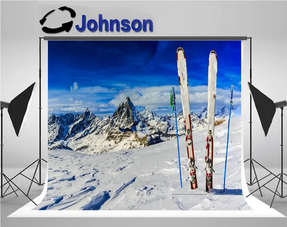 

Ski Equipment Panoramic Matterhorn Sunny Winter mountain photo backdrop Computer print wall backgrounds