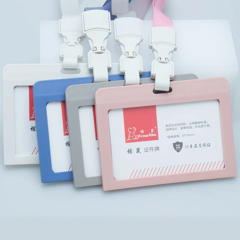 

Candy color Convenient PVC Badge Holder Portable Work Exhibition ID Name Card Cover Waterproof Card Holders with rope