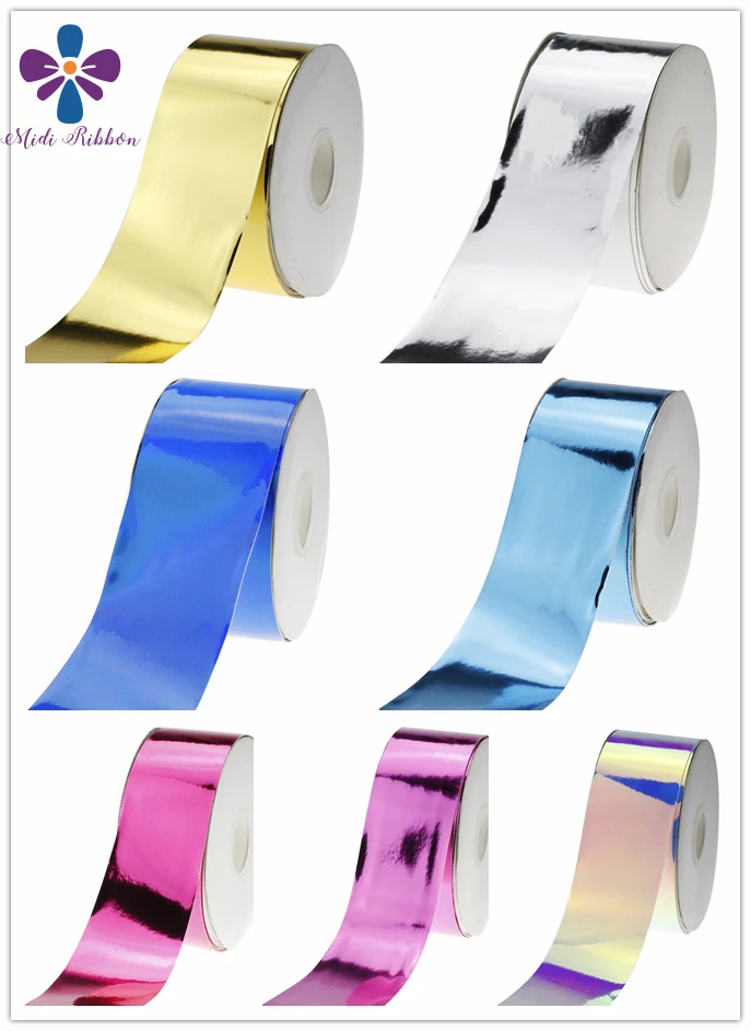 

3"75mm Shiny Mirror Leather Fabric Ribbon Rose Pink DIY Wedding Bowknots Sewing Accessories 2yards/roll Hair Band Making