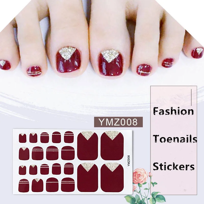 

22tips/sheet Fashion Toenails Stickers Mix Nail Design Adhesive Full Cover Summer Style New Accessories Nail Art Manicure Decals
