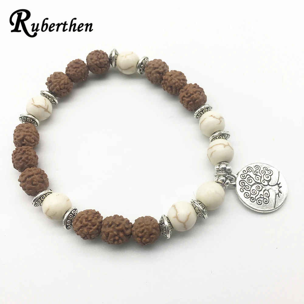 Ruberthen горячая распродажа мужской брендовый браслет дизайн Rudraksha белый бирюзовый браслет подвеска "Древо жизни" браслет, лучший подарок