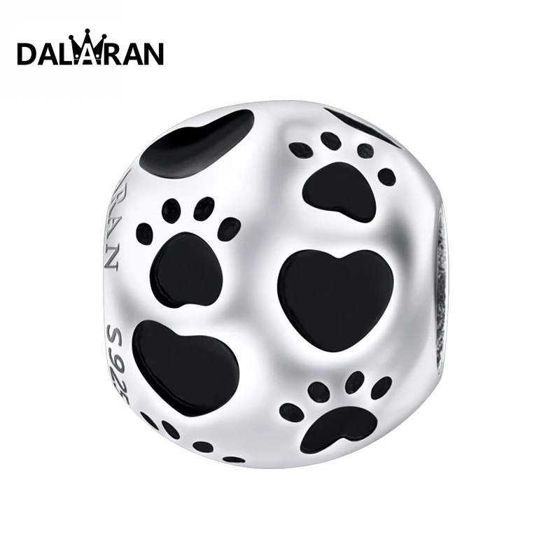 

DALARAN Charm 925 sterling silver paw print love wild Stone Colours Bead Charms Fit bracelet accessories DIY
