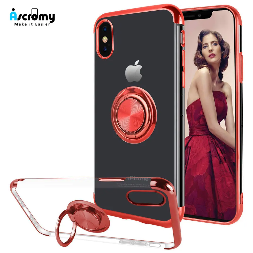 

Ascromy Phone Case For iPhone XS Max Luxury Brand Silicone Transparent Ring Cover For iPhone X XR 7plus 7 Plus 8 6 6S Gold Coque
