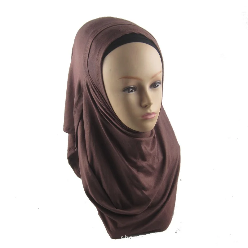 Высокое качество модал Хлопок мусульманский хиджаб шаль двойная петля мгновенный Джерси хиджабы ислам скромный для женщин простой цвет готовая одежда тюрбан - Цвет: 5 chocolate