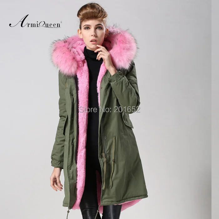 Высота декадентской роскоши верхняя одежда на открытом воздухе Для женщин парка пальто с мехом енота капюшон воротник итальянский дизайнер