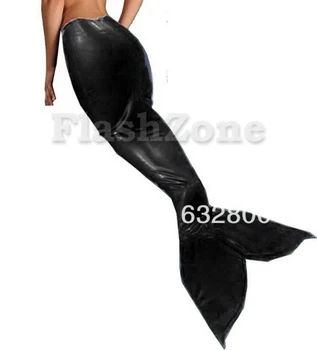 

Women latex rubber mermaid skirt black