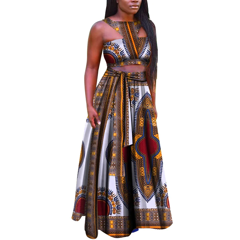 2019 африканские платья для женщин Дашики комплекты одежды леди Vestidos укороченный