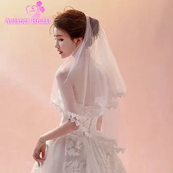 

2018 New 1.5M Cheap Natural White Applique Bridal Veils Lace Edge One-layer Wedding Veil Veu De Noiva Wedding Accessories Real