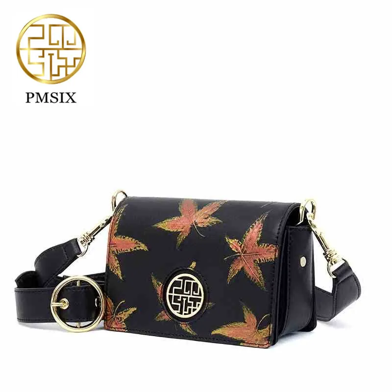 

Pmsix 2019 New Original Embossing Design Fashion Leisure Small Square Bag Wide Shoulder Strap Bag Split Leather Messenger Bag