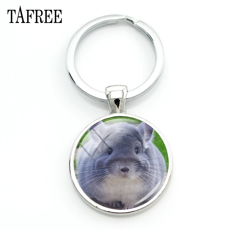 

TAFREE Fat Chinchilla Fashion Keychains Lovely Glass Cabochon Dome Handmade Key Chain Keyring Keyholder Car Jewelry Gifts QF959